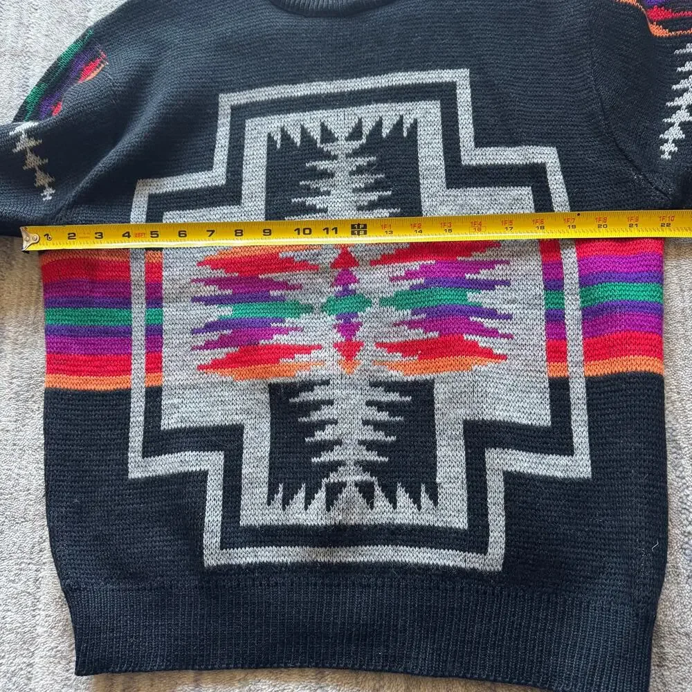 Pendleton Western Wear Black Knit Vintage 70s Unisex Wool L Sweater - Picture 8 of 11